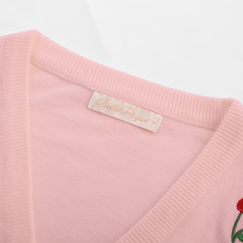 Image of Belle Poque Women's 3 /4 Sleeve V-Neck Button Down Cherries Embroidery Cropped Cardigan Sweater Coat