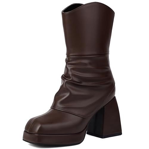 Bottes motard mi-mollet à bout carré et lacets grand confort coupe large fit pour femme