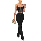 Ancarleela Women's Club Night Outfits Sexy 2 Pieces Corset Jumpsuit Spaghetti Strap Romper Clubwear(5215-Black-M)