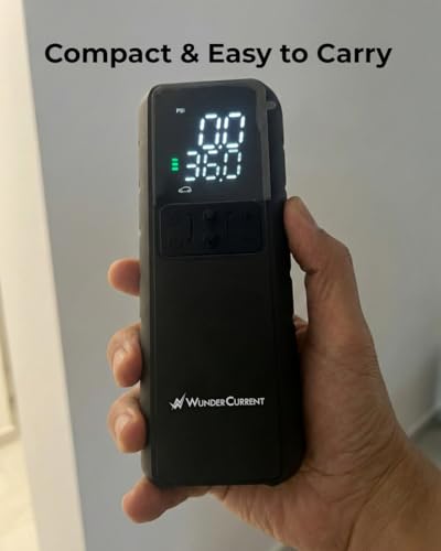 Image of Wundercurrent Air Tank Tyre Inflator & Power Bank - 150 PSI, 8000 mAh Lithium-ion Battery, Digital Display, Auto Shut-Off, LED Light, USB-C Rechargeable for Car, Bike & Sports Balls