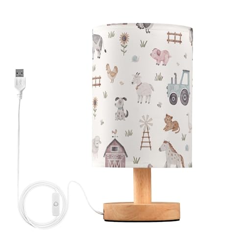 Image of YYZZH Farm Animal House Car Windmill Cow Sheep Pig Horse Dog Cat Goose Hen Table Lamp with Wood Base Fabric Lamp Shade Bedside Nightstand Desk Lamp for Living Room Bedroom Kids Room Office