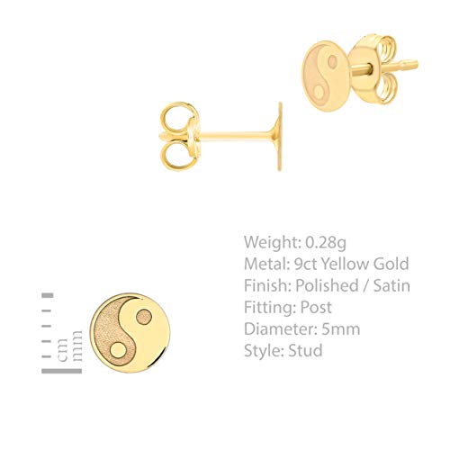 Boucles d'oreilles Yin Yang or jaune 9 carats pour femme en puce 5mm - 4