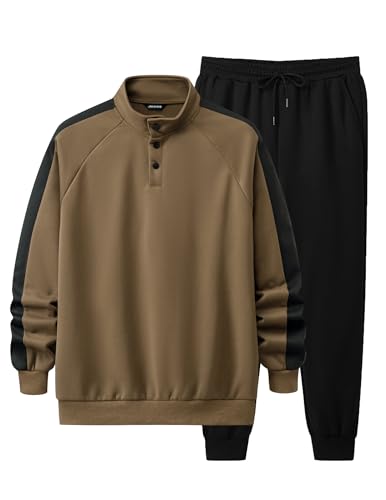 JMIERR Men's 2 Piece Casual Outfits Quarter Button Lightweight Sweatshirt Tracksuit & Joggers Sweatpants Sweatsuit Set