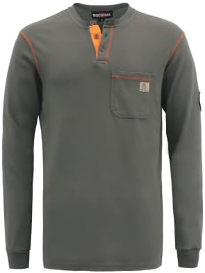 BOCOMAL FR Men's Long Sleeve 7oz NFPA2112/CAT2 Flame Resistant Henley Shirt - Grey