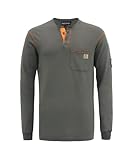 BOCOMAL FR Shirts Flame Resistant Shirts FR T Shirt NFPA2112/CAT2 7oz Grey Men's Long Sleeve Fire Retardant Henley Shirts