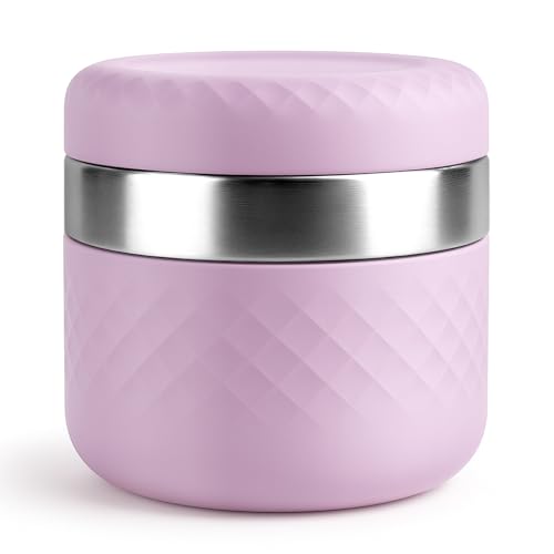 Image of 24 oz Insulated Food Jar, Stainless Steel Lunch Container, Lilac | 18 /8 Stainless Steel, Leakproof Lid, Wide Mouth, Silicone Sleeve, Measurement Marks, Hot & Cold Food, Soup, Dishwasher Safe