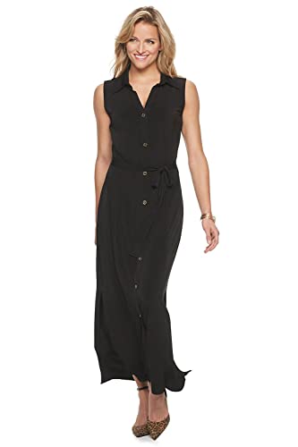 Nina Leonard Womens Button Front Midi Shirt Dress Small Black #TOP3