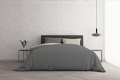 Natural Colour Duvet Cover Set, Smoke gray/Cream, Double - Image 2