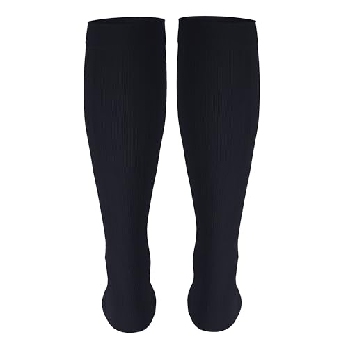 Image of NuVein Men's Compression Socks, 30-40 mmHg Support, Dress Trouser Style, Over Calf Knee High, Navy, Large
