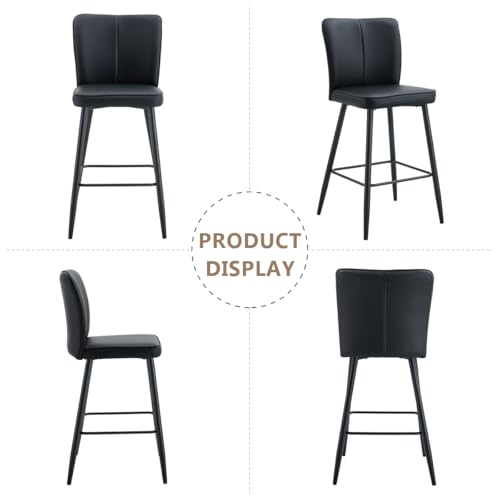 Image of Counter Height Bar Stools Set of 4 - Kitchen Island Stools with Back,Black Barstools with Sturdy Metal Legs,Modern Bar Stools Ideal for Kitchen Island Pub Cafe(27'' Faux Leather-Black)