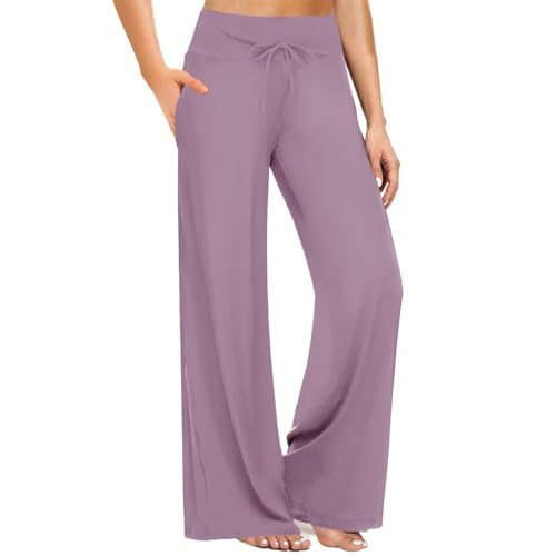 Image of ZOOSIXX Soft Black Pajama Pants for Women, Wide Leg Pants Woman Flowy Comfy Casual Lounge Yoga Capri Pants 22 inch / 30 inch