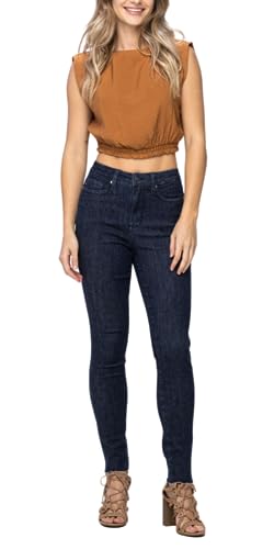 Judy Blue Dark High Waist Tummy Control Raw Hem Skinny