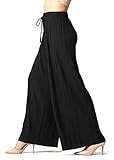 Women's High Waisted Palazzo Pants - Flowy Wide Legged in Regular and Plus Sizes - Drawstring Solid Black - Small - Medium - 902-Black