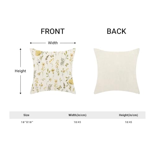 Image of Spring Pillow Covers 18x18 Inch Set of 2, Mustard Yellow Green Wild Flower Throw Pillows Case,Colorful Seasonal Floral Plant Outdoor Decorative Farmhouse Decor Cushion Covers for Sofa Bed Couch