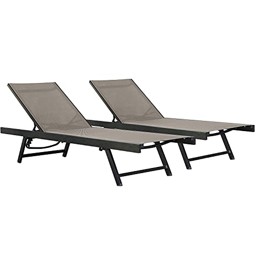 Image of Vivere Aluminum Urban Sun Lounger 2 Pack, Full Recline, Made with Premium Phifertex Outdoor Fabric - 265 lb Capacity (Cocoa)