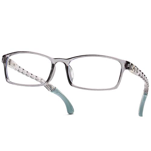 Kids Blue Light Blocking Glasses Silicone Flexible Square Eyeglasses Frame with Adjustable Temples, for Children Age 3-12