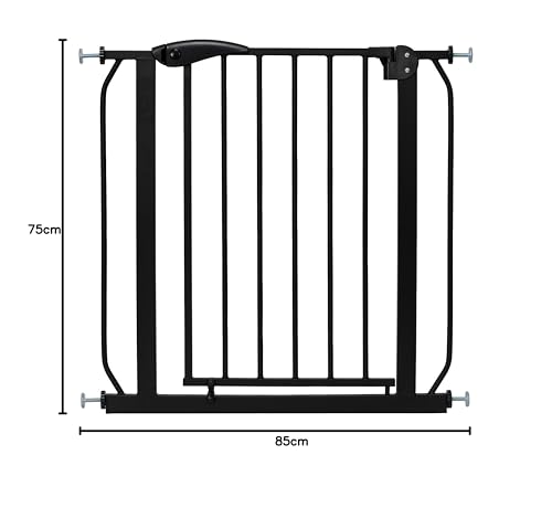 ib style Treppenschutzgitter Berrin - Türschutzgitter für Babys, Ohne Bohren, Gittertür, Tuergitter für Kinder, Schwarz, Breite: 140-150 cm