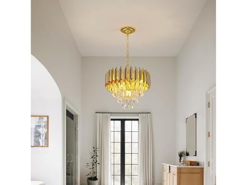 Image of Modern 3-Tier Crystal Chandelier Decorative Pendant Crystal Jhumar | for Home| Chandelier for Restaurant | Jhoomar for Hotel | Light Fixture (Gold, 300MM) A