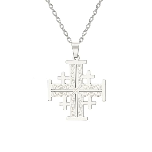 EUEAVAN Collier croix de Jérusalem, chevaliers, templiers - Bijou religieux grec - Cadeau de baptême pour homme