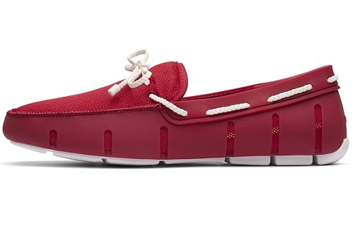 SWIMS Mens Loafers, Braided Lace Shoes for Men, Casual Beach Loafer, Comfortable Summer Shoe, Stylish Lightweight Walking Footwear, (Signal Red/White,7)