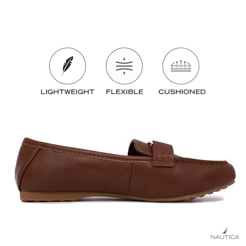 Image of Nautica Woman Flat Loafers Designer Vegan Leather Penny Shoes Slip On - Soft, Durable and Flexible Luxury Resistant Feel Lightweight & Comfortable Memory Foam Everyday Moccasins.