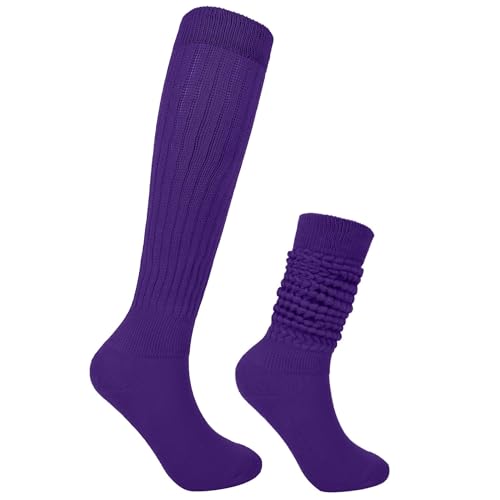 Image of Violet Mist women slouch socks thick colored knee high scrunch socks long stacked sock boot 80s 90s Novetly