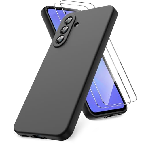 Vansdon Funda Compatible con Samsung Galaxy A36 5G, 2 Unidades Protector Pantalla Cristal Templado, Silicona Líquida Gel Ultra Suave Funda  Negro