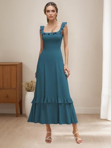 Long Chiffon Bridesmaid Dress Spaghetti Straps Formal Wedding Guest Dresses with Pockets2
