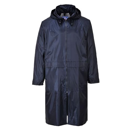 Portwest S438 Men’s Waterproof Raincoat – Lightweight Long Rain Jacket with Hood and Pockets