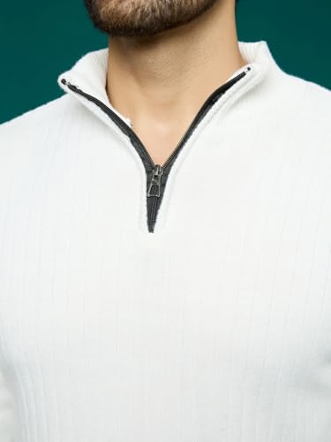 Image of Kvetoo Men High Neck Zipper Full Sleeve Woolen Winter Sweater