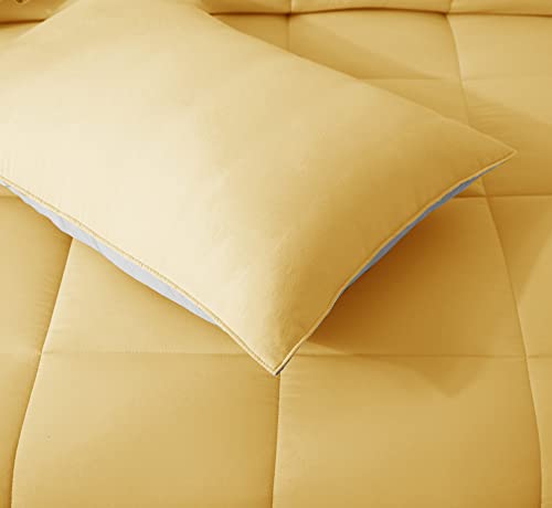 Domdec 3-Piece Down Alternative Quilted Comforter Set All Season Reversible Duvet Insert With 2 Standard Pillow Shams Machine Washable Light Weight(Full/Queen Set, Yellow/Grey) #TOP4