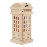 EXCEART 木製電話ボックス型貯箱 コインホルダー 幣入れ 小銭入れケース 取り出しやすい設計 大容量 現容器ボックス 室内装飾 おしゃれな収納ケース
