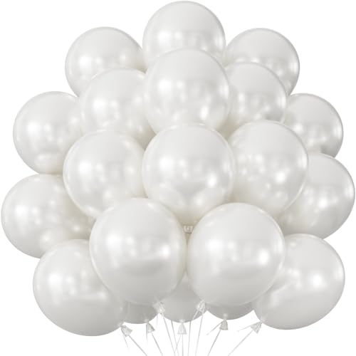 Adeyoo Pearl White Balloons 12 inch 50pcs White Latex Balloons Round Party Balloon for Wedding Engagement Baby Shower Birthday Party Decorations