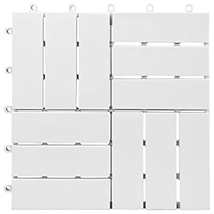Gecheer Terrastegels, houten tegels, balkon, vloer, tuintegels, balkontegels, kliktegels, terrasplanken, vloertegels, wit, 30 x 30 cm, acacia, 10 stuks