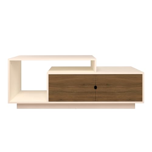 Image of Caspo TV Unit with Storage | Engineered Wood TV Entertainment Unit | Installation Type - DIY(Do-It-Yourself) (Frosty White & Wood Oak Dark)