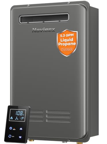 Image of Propane Tankless Water Heater Outdoor, Max 5.3 GPM, 120,000 BTU | Outdoor Installation Anti-freeze Stable Heating with 6 Safety Protections 2-4 points for the Whole Family, No Vent Required