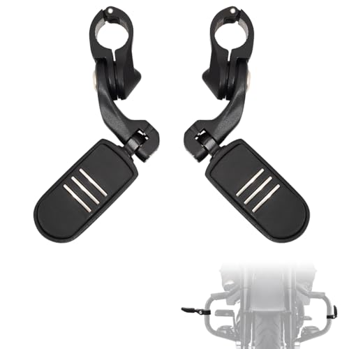 FOVPLUE 1.25\" 32MM Highway Footpegs,Short Angled Adjustable Highway Pegs+Mounts for Harley Touring Street Glide Electra Glide Road King Softail CVO Dyna Sportster w/1-1/4\" Engine Guard,Matte Black#3