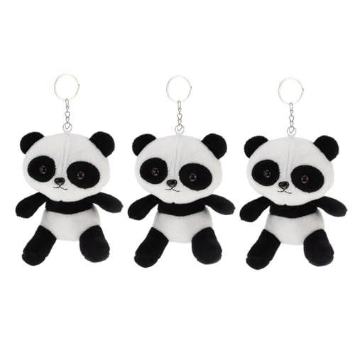 FRCOLOR 3 Piezas Colgante De Panda Felpa Accesorios Llavero Encanto Con Decoración Colgante De Bolsa De Panda Adorable Bolso Colgante Black Algodón
