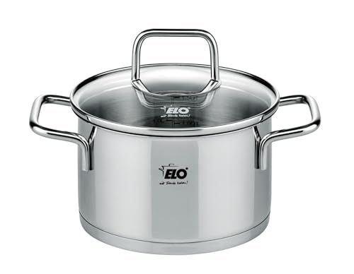 Elo 7241426 Kochtopf aus Edelstahl, Topf aus Edelstahl mit Glasdeckel, 1,2 l, geeignet für alle Herdarten 14 x 9,5 cm ,Grau