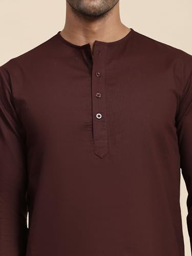 Image of Amazon Brand - Anarva Men's Cotton Solid Round Neck Kurta Long Sleeves Straight Knee Length Casual Shirt