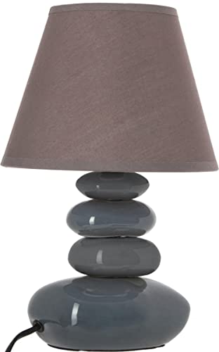 Easydistri Lampe 4 Galets Abat-jour Marron Foncé - Lampe à Poser - D 20,5 X H 31 Cm - Gris