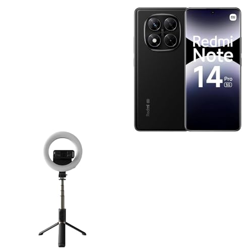 BoxWave Stand and Mount Compatible with Xiaomi Redmi Note 14 Pro 5G - RingLight SelfiePod, Selfie Stick Extendable Arm with Ring Light - Jet Black