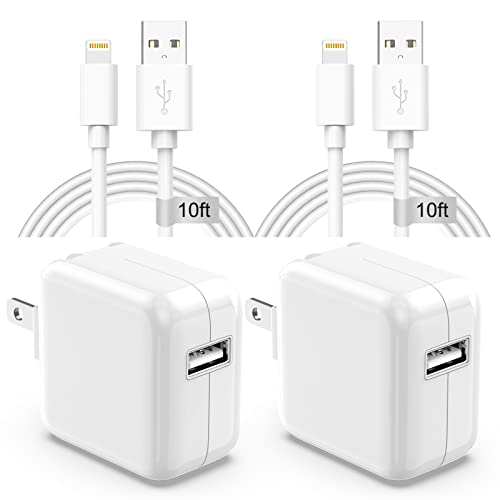 Apple iPad Charger Wall Charger and Cord 10 ft 2Set,12W iPad Fast Charging Block and Cord 10 ft Apple Certified Lightning Cable for iPad 7th 8th 9th Generation/Air/Mini,iPhone