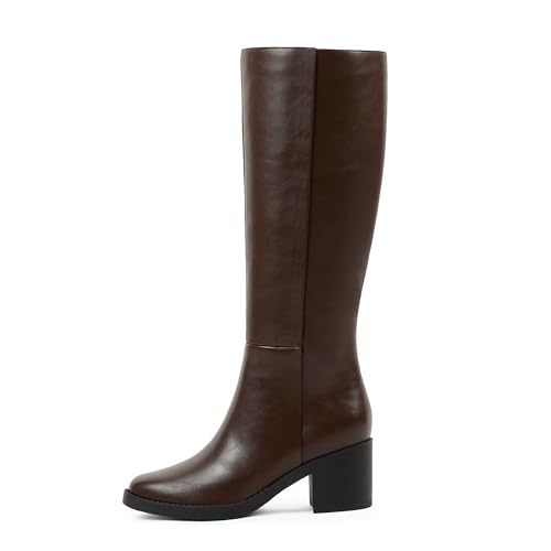Image of Easyfox Womens Knee High Boots Chunky Low Heel Round Toe Tall Long Boots