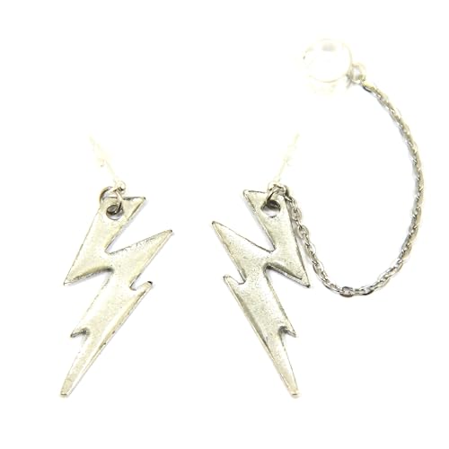 Lightning bolt earring HANDMADE Silver dangle large earrings Thunderbolt Flash Jewelry Unusual statement ear cuff Men unisex earrings gift for him