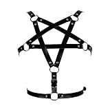 Damen Body Harness Leder Pentagramm BH Gürtel Mode BH Punk Gothic Karneval Halloween Weihnachten Tanzkostüm (Schwarz)