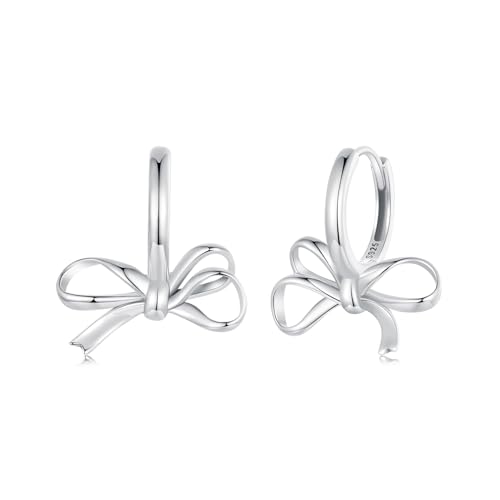 WOSTU Classic Bow Hoop Earrings 925 Sterling Silver Simple Ear Buckles Hypoallergenic Drop Earrings for Women