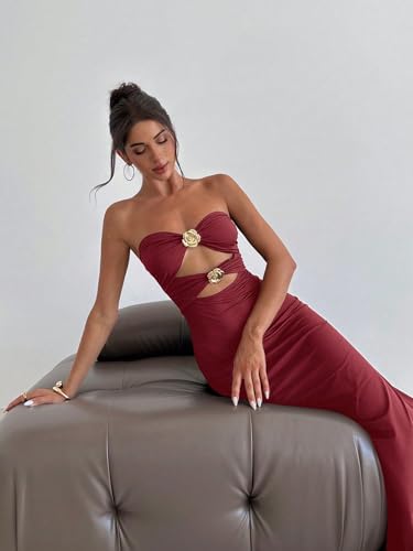 Image of SKAYS Women's Summer Dress Strapless Tube Top Cut Out Bodycon Maxi Dress Backless Going Out Casual Elegant Party Dresses