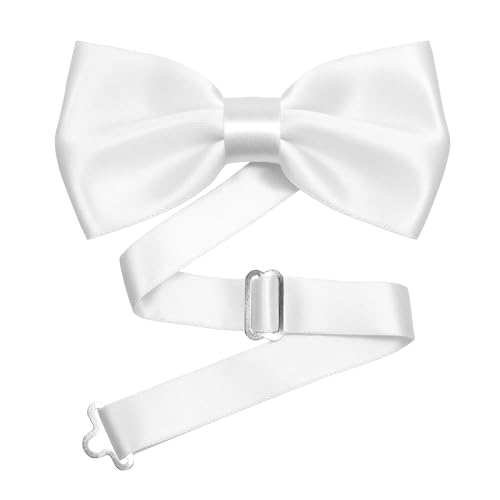Deshionew Adjustable Men Bow Tie Solid Color Double Fold Formal Classic Pre-Tied Fastener Bowtie for Wedding Party Prom Business - White