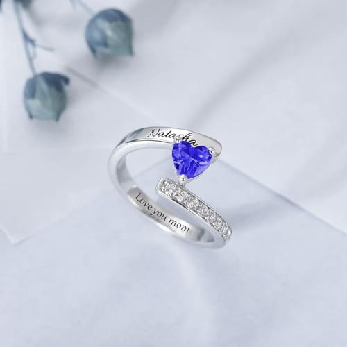 10K 14K 18K Solid Gold Mothers Ring 1-8 Birthstones Heart Shaped Personalized Mom Rings with Moissanite Engraved Name for Mom Grandma Family3